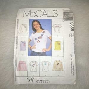 MCCALL'S 3655 Sz XS-S-M Misses top in variations for stretch knits Only …